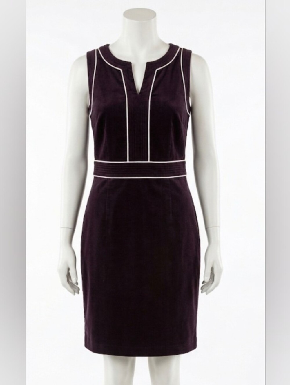 TALBOTS PETITES Sheath Dress Black Sleeveless White Piping 6P